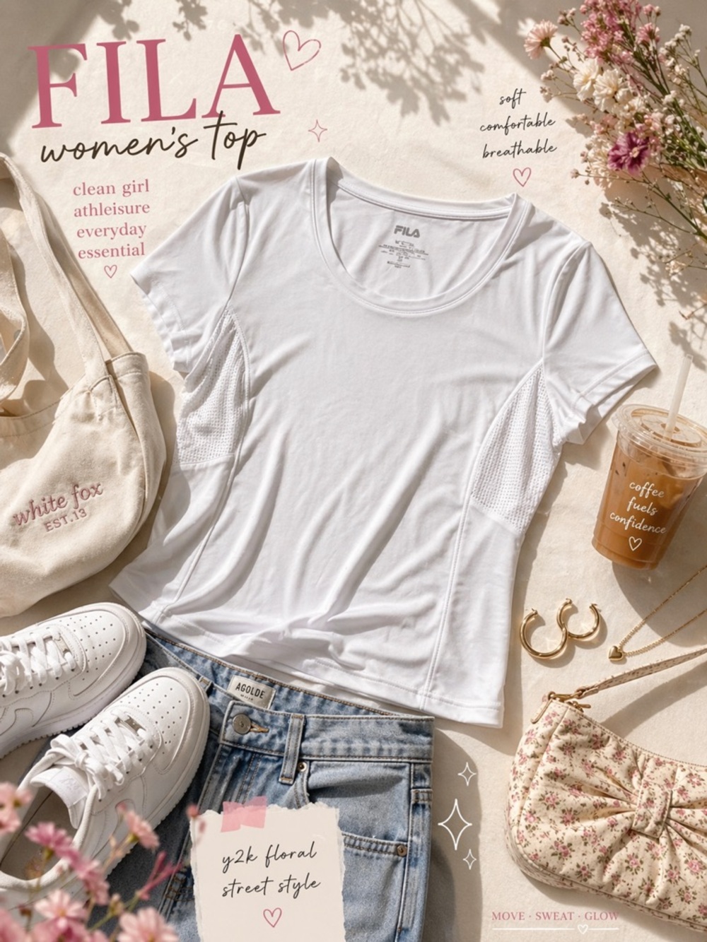 FILA White Athletic Mesh Panel Top | Women’s Active Tee